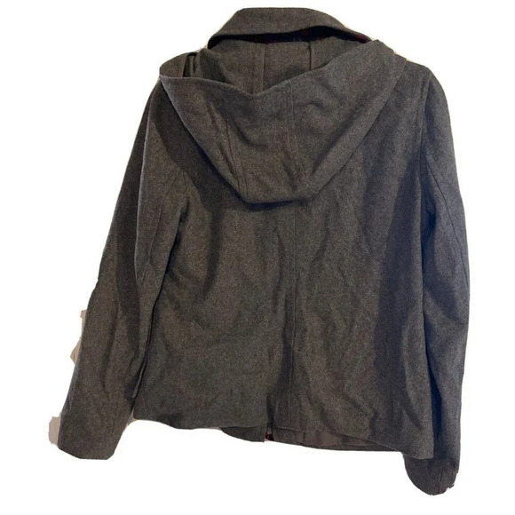 Old Navy Womans Wool Blend Coat Jacket Duffle Style Toggle Gray Red Medium Hood - Picture 2 of 6